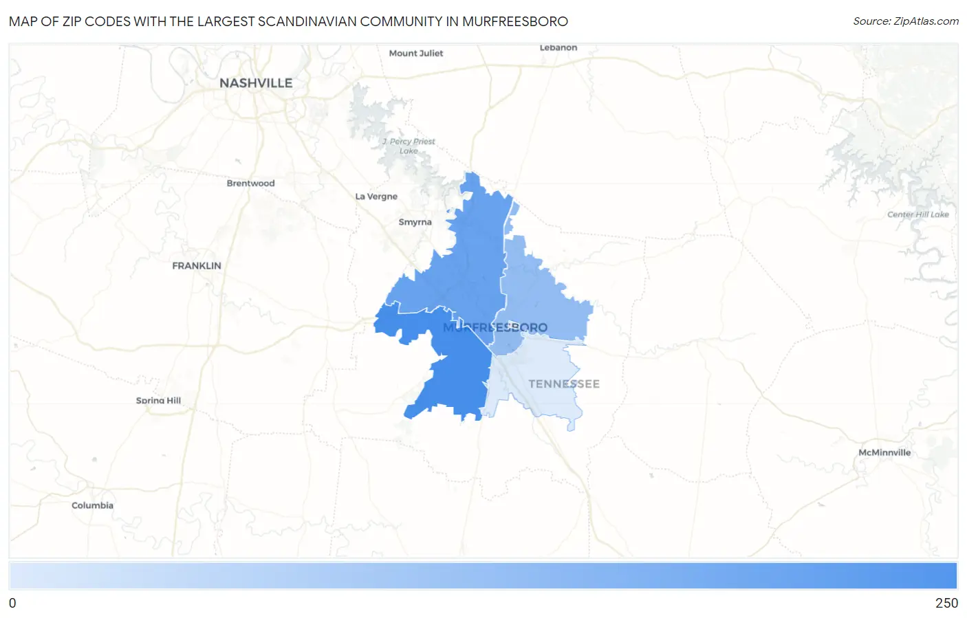 Zip Codes with the Largest Scandinavian Community in Murfreesboro Map