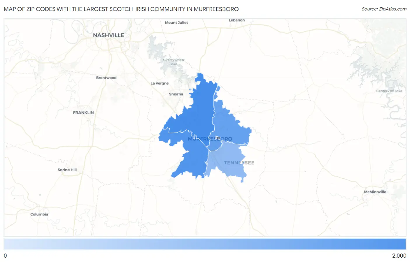 Zip Codes with the Largest Scotch-Irish Community in Murfreesboro Map