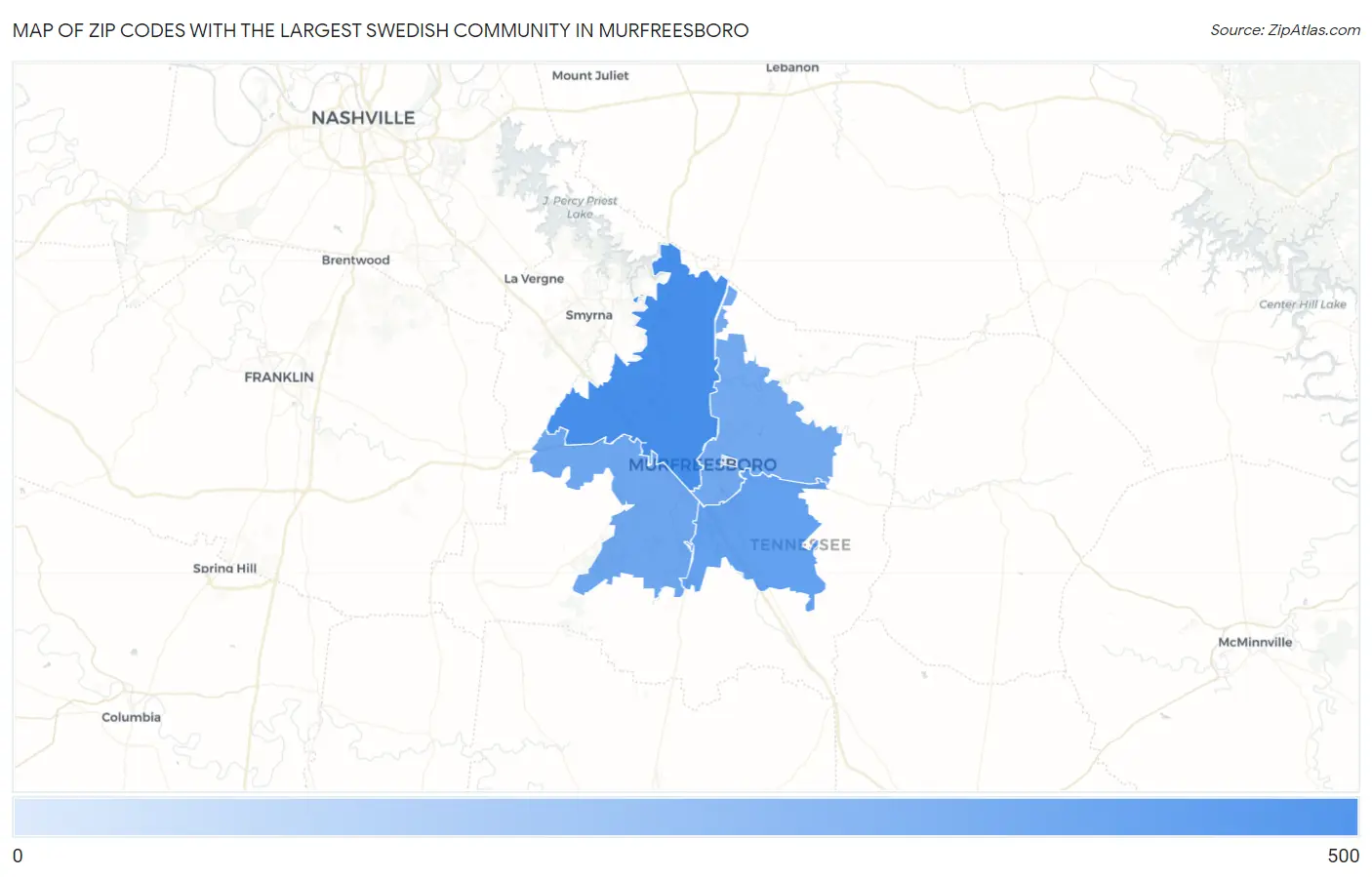 Zip Codes with the Largest Swedish Community in Murfreesboro Map