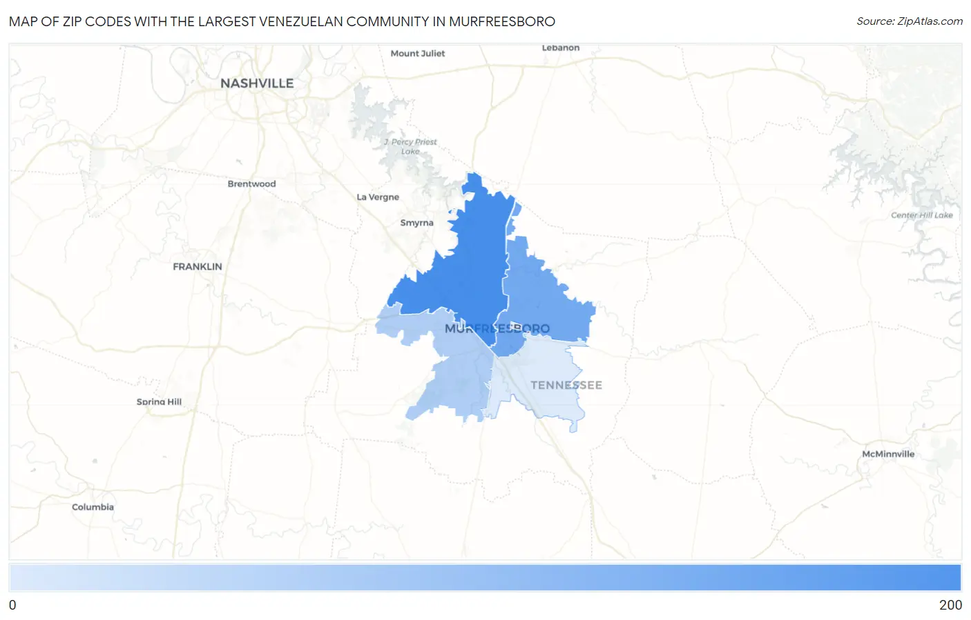 Zip Codes with the Largest Venezuelan Community in Murfreesboro Map