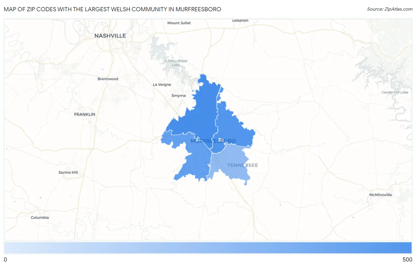 Zip Codes with the Largest Welsh Community in Murfreesboro Map