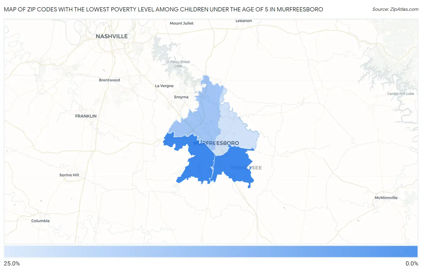 Zip Codes with the Lowest Poverty Level Among Children Under the Age of 5 in Murfreesboro Map