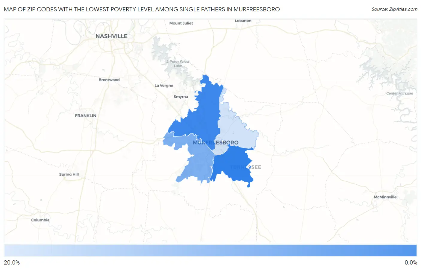 Zip Codes with the Lowest Poverty Level Among Single Fathers in Murfreesboro Map
