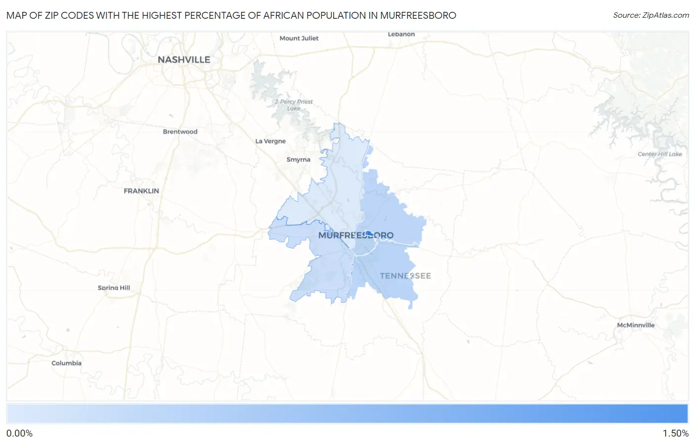 Zip Codes with the Highest Percentage of African Population in Murfreesboro Map
