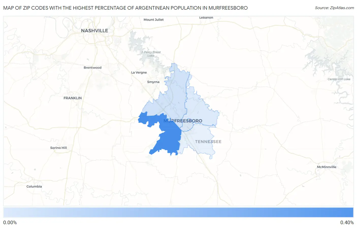 Zip Codes with the Highest Percentage of Argentinean Population in Murfreesboro Map