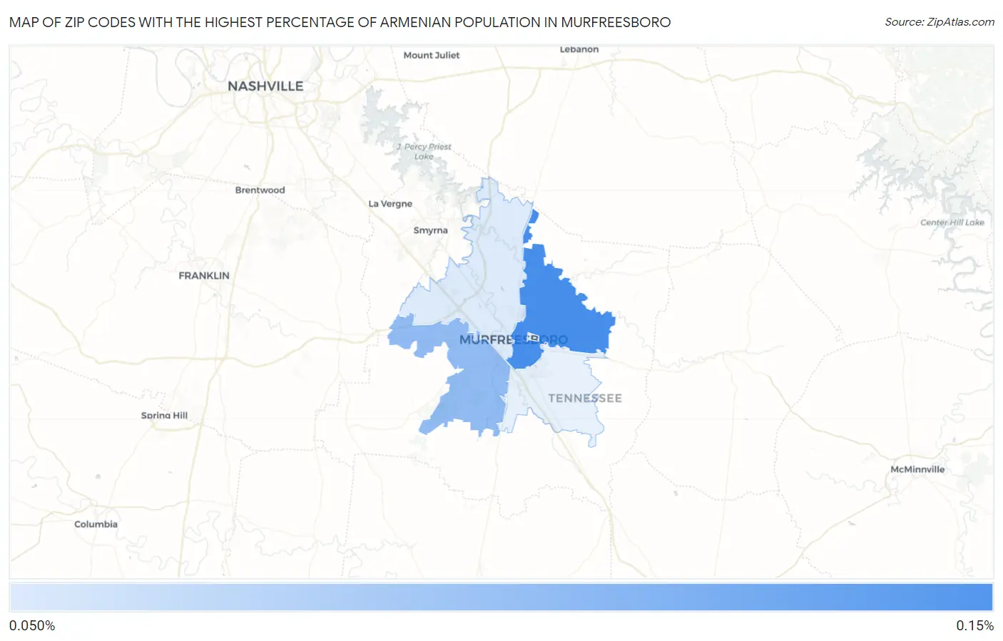 Zip Codes with the Highest Percentage of Armenian Population in Murfreesboro Map