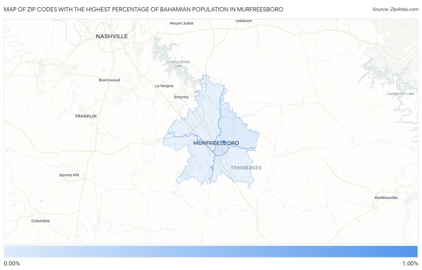 Zip Codes with the Highest Percentage of Bahamian Population in Murfreesboro Map