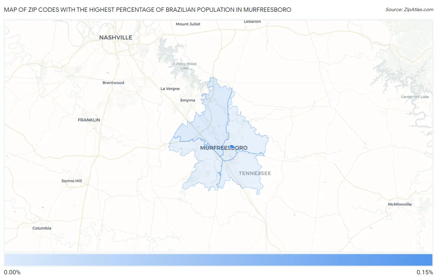 Zip Codes with the Highest Percentage of Brazilian Population in Murfreesboro Map