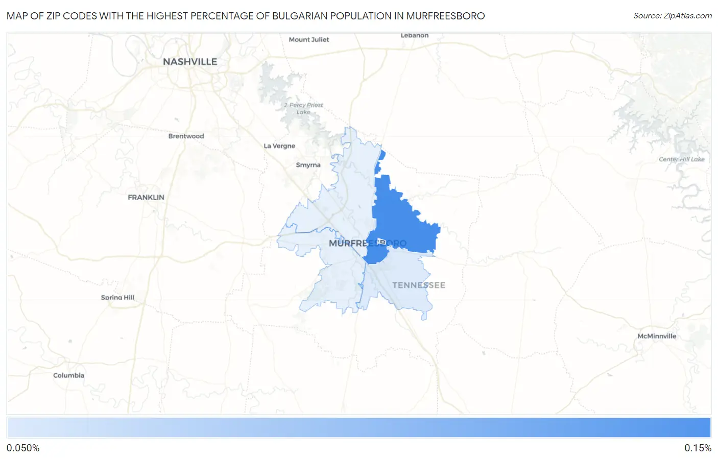 Zip Codes with the Highest Percentage of Bulgarian Population in Murfreesboro Map