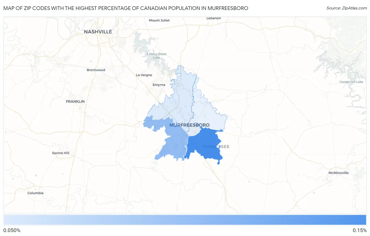 Zip Codes with the Highest Percentage of Canadian Population in Murfreesboro Map