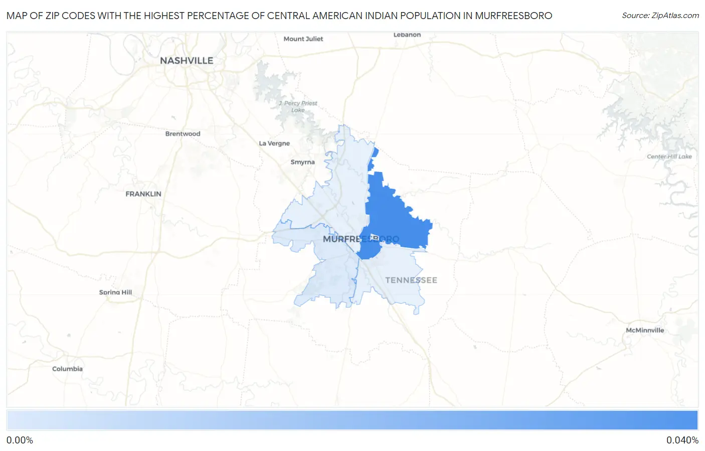 Zip Codes with the Highest Percentage of Central American Indian Population in Murfreesboro Map