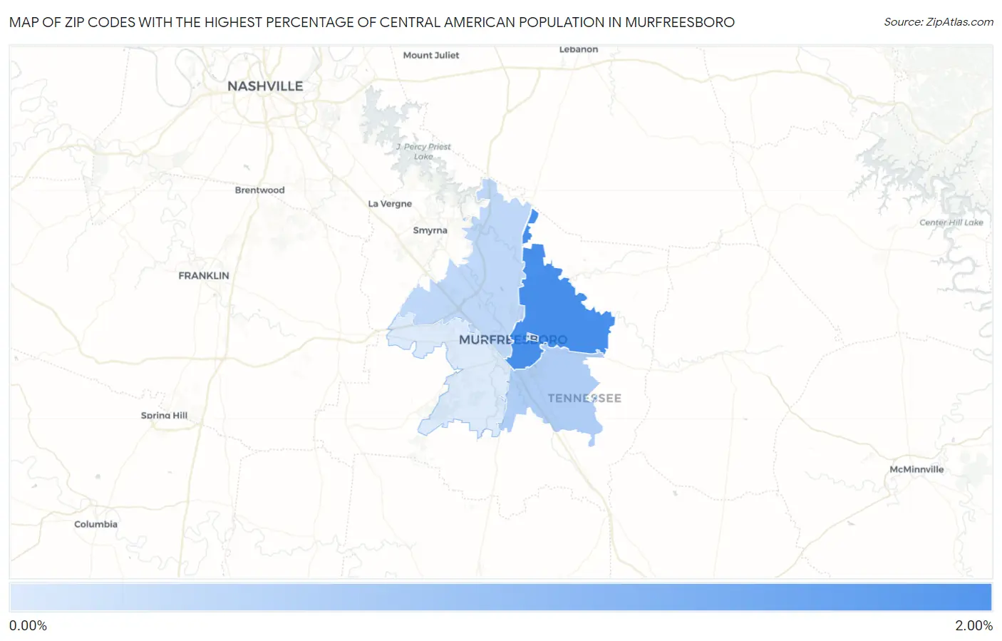 Zip Codes with the Highest Percentage of Central American Population in Murfreesboro Map