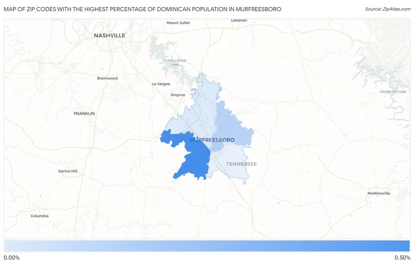Zip Codes with the Highest Percentage of Dominican Population in Murfreesboro Map