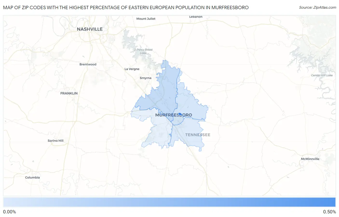 Zip Codes with the Highest Percentage of Eastern European Population in Murfreesboro Map