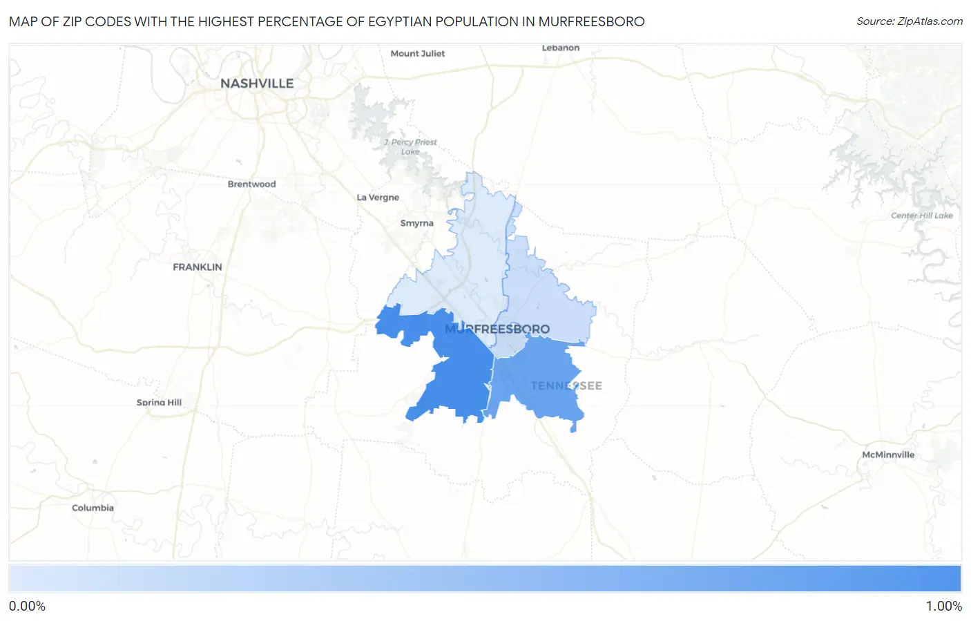Zip Codes with the Highest Percentage of Egyptian Population in Murfreesboro Map