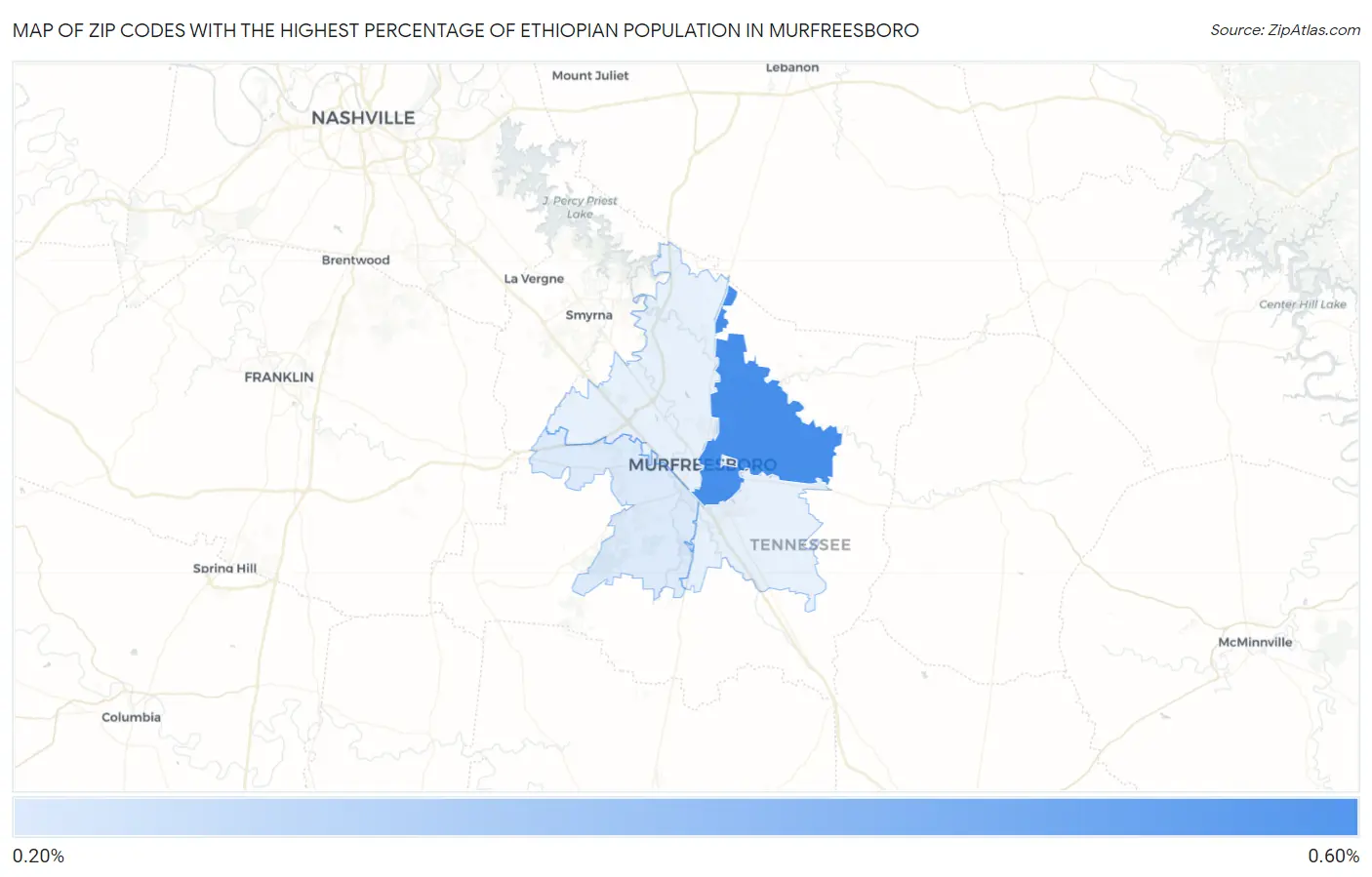 Zip Codes with the Highest Percentage of Ethiopian Population in Murfreesboro Map