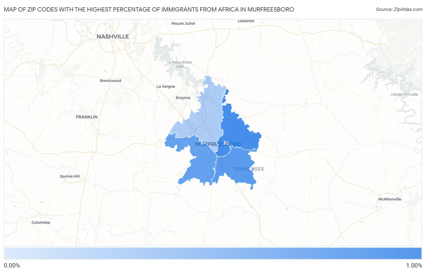 Zip Codes with the Highest Percentage of Immigrants from Africa in Murfreesboro Map