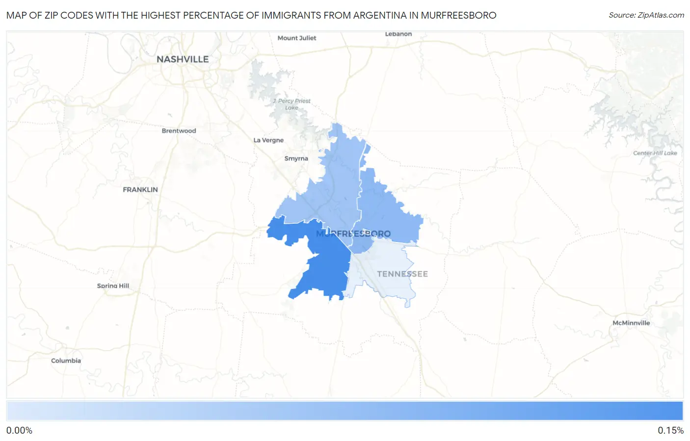 Zip Codes with the Highest Percentage of Immigrants from Argentina in Murfreesboro Map