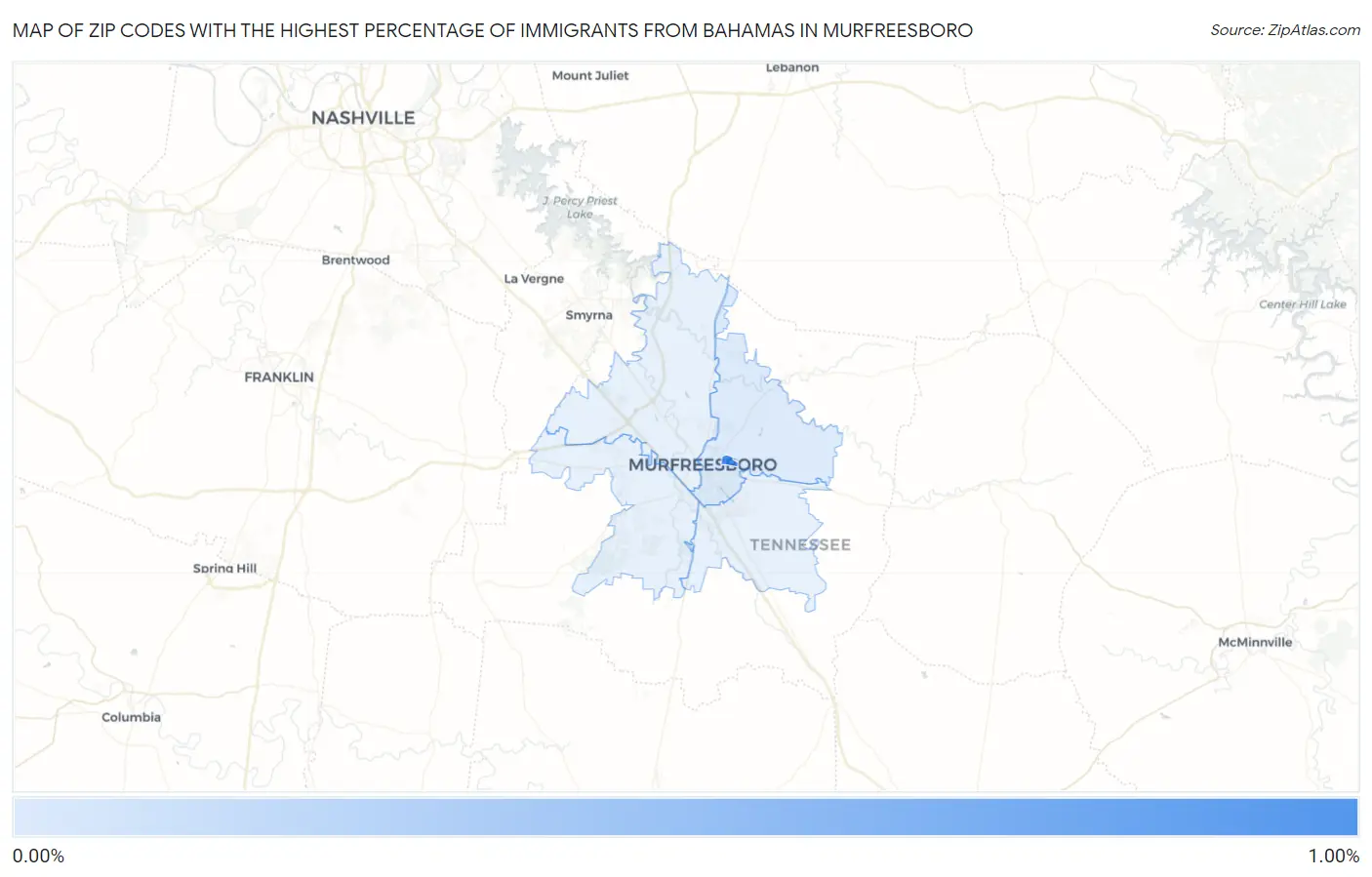 Zip Codes with the Highest Percentage of Immigrants from Bahamas in Murfreesboro Map