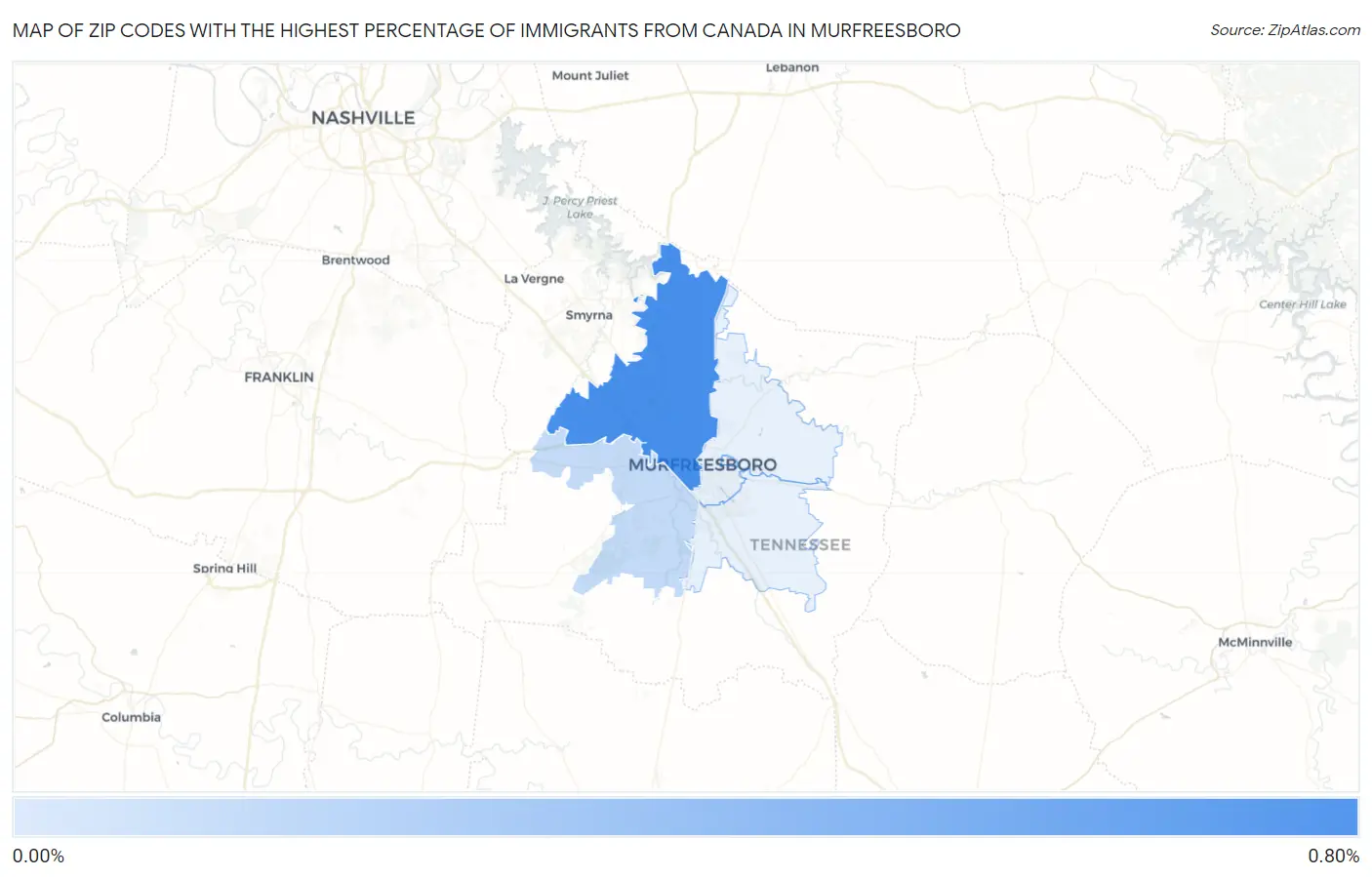 Zip Codes with the Highest Percentage of Immigrants from Canada in Murfreesboro Map