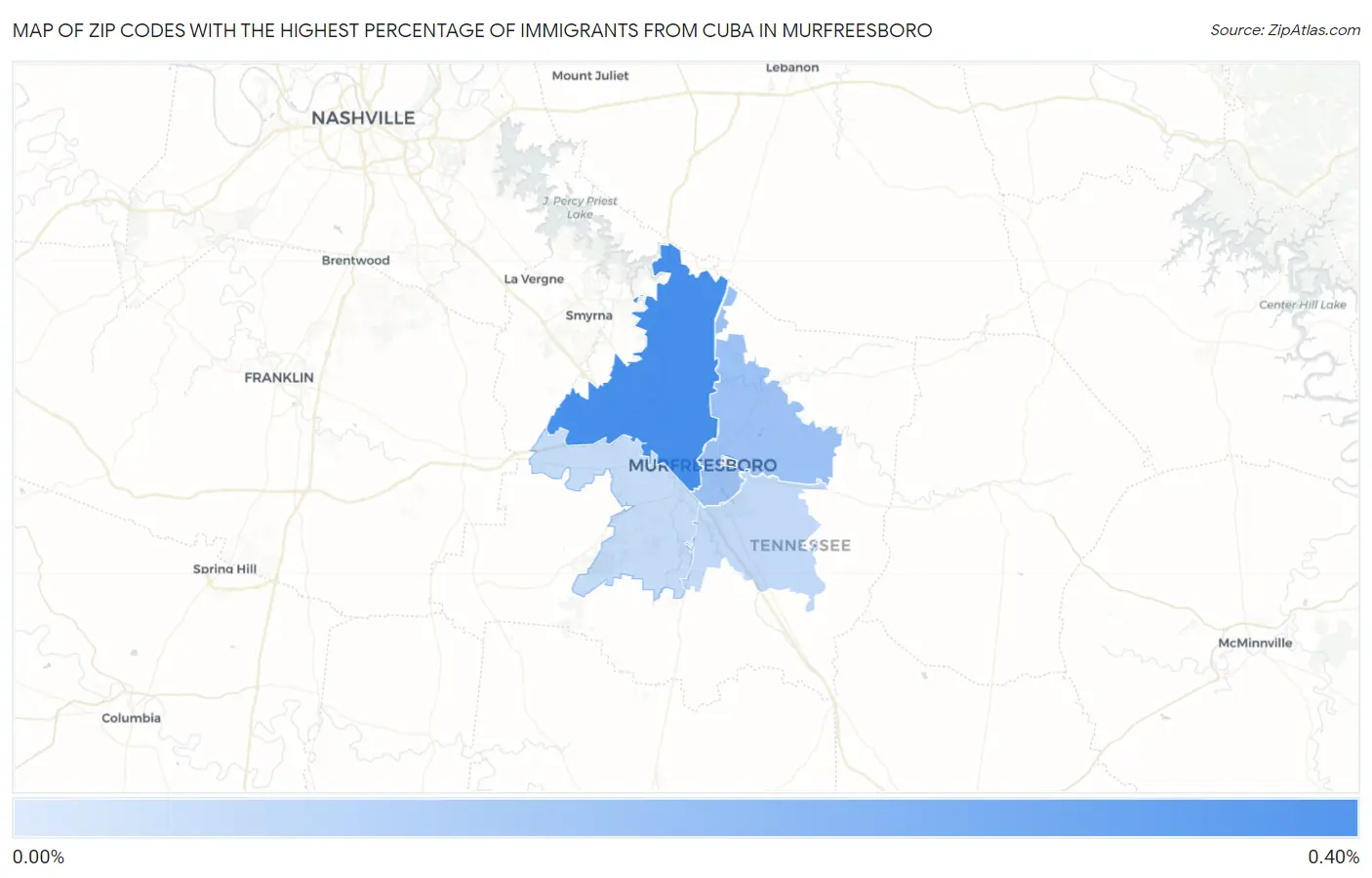 Zip Codes with the Highest Percentage of Immigrants from Cuba in Murfreesboro Map