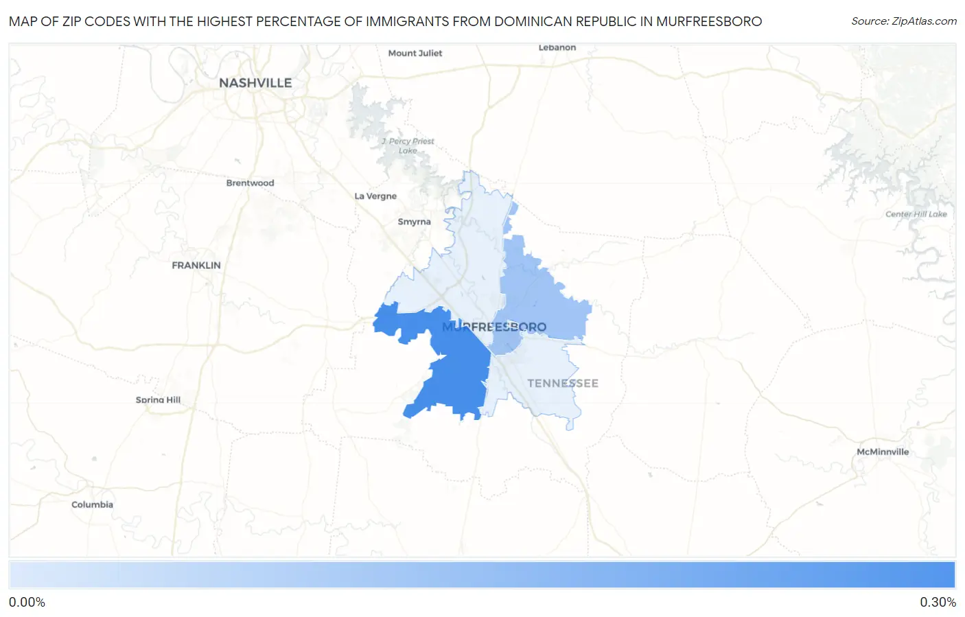 Zip Codes with the Highest Percentage of Immigrants from Dominican Republic in Murfreesboro Map