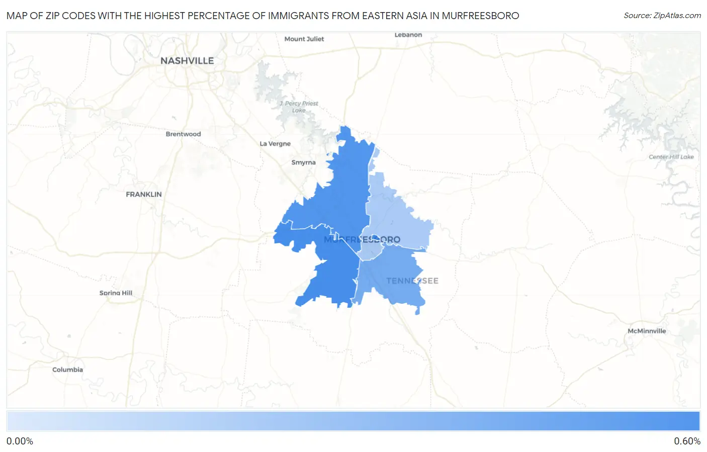 Zip Codes with the Highest Percentage of Immigrants from Eastern Asia in Murfreesboro Map