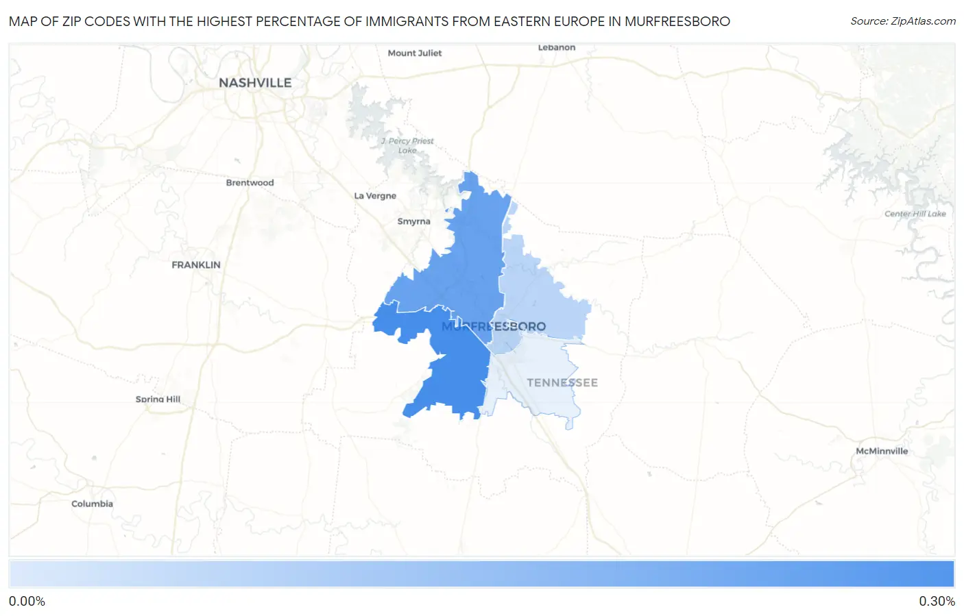 Zip Codes with the Highest Percentage of Immigrants from Eastern Europe in Murfreesboro Map