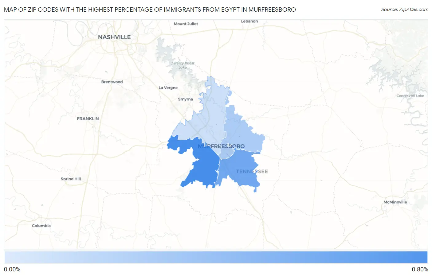 Zip Codes with the Highest Percentage of Immigrants from Egypt in Murfreesboro Map