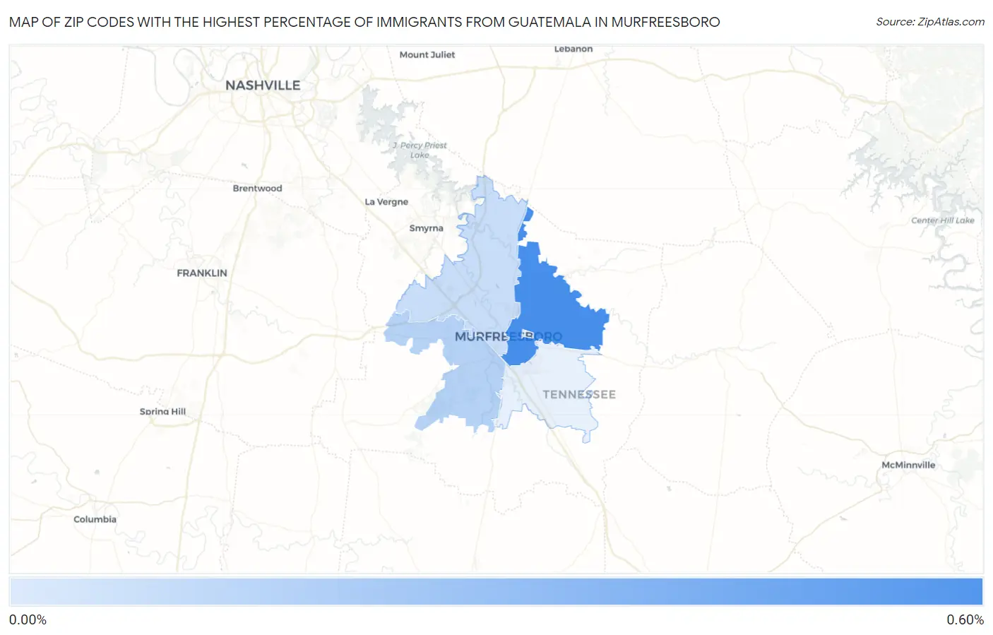Zip Codes with the Highest Percentage of Immigrants from Guatemala in Murfreesboro Map