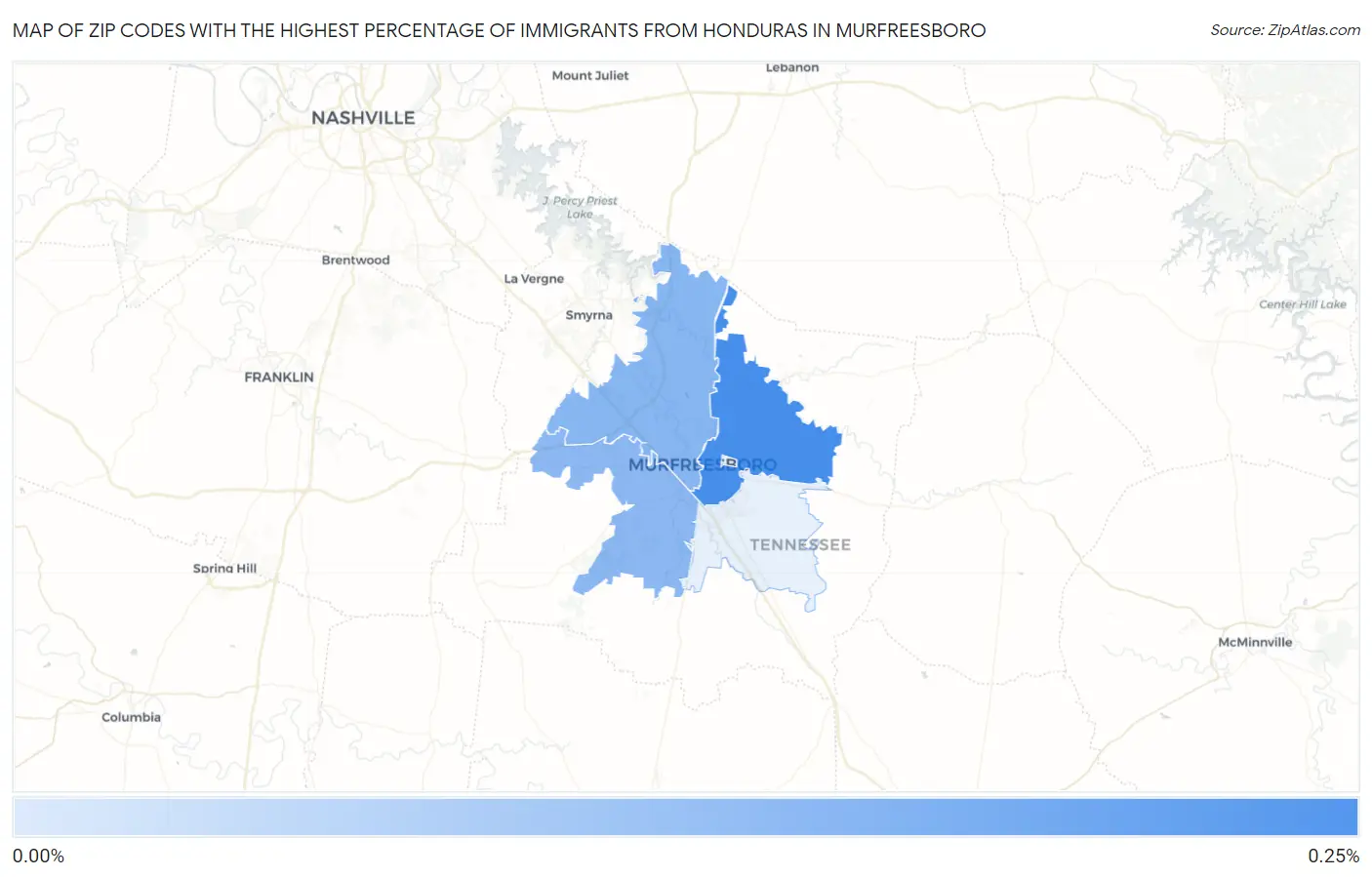 Zip Codes with the Highest Percentage of Immigrants from Honduras in Murfreesboro Map