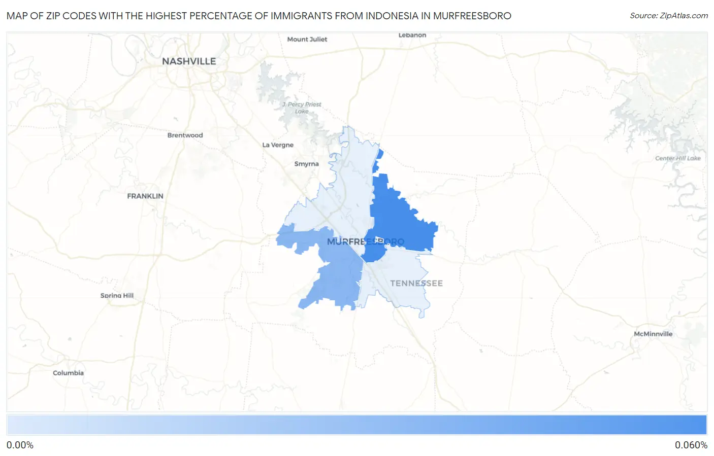Zip Codes with the Highest Percentage of Immigrants from Indonesia in Murfreesboro Map