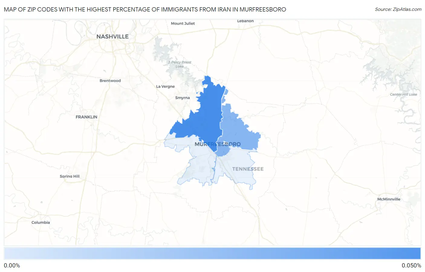 Zip Codes with the Highest Percentage of Immigrants from Iran in Murfreesboro Map