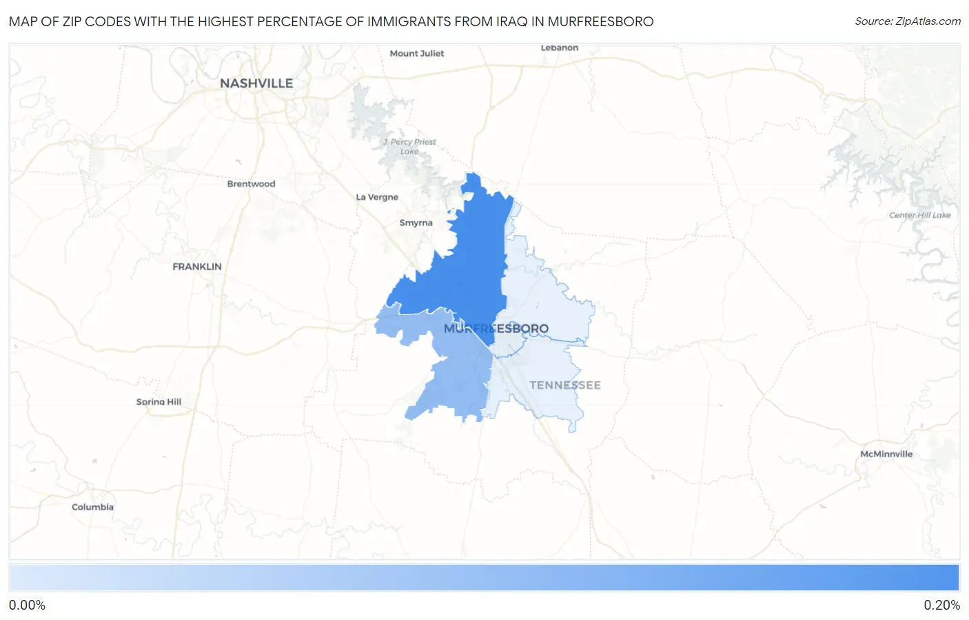 Zip Codes with the Highest Percentage of Immigrants from Iraq in Murfreesboro Map