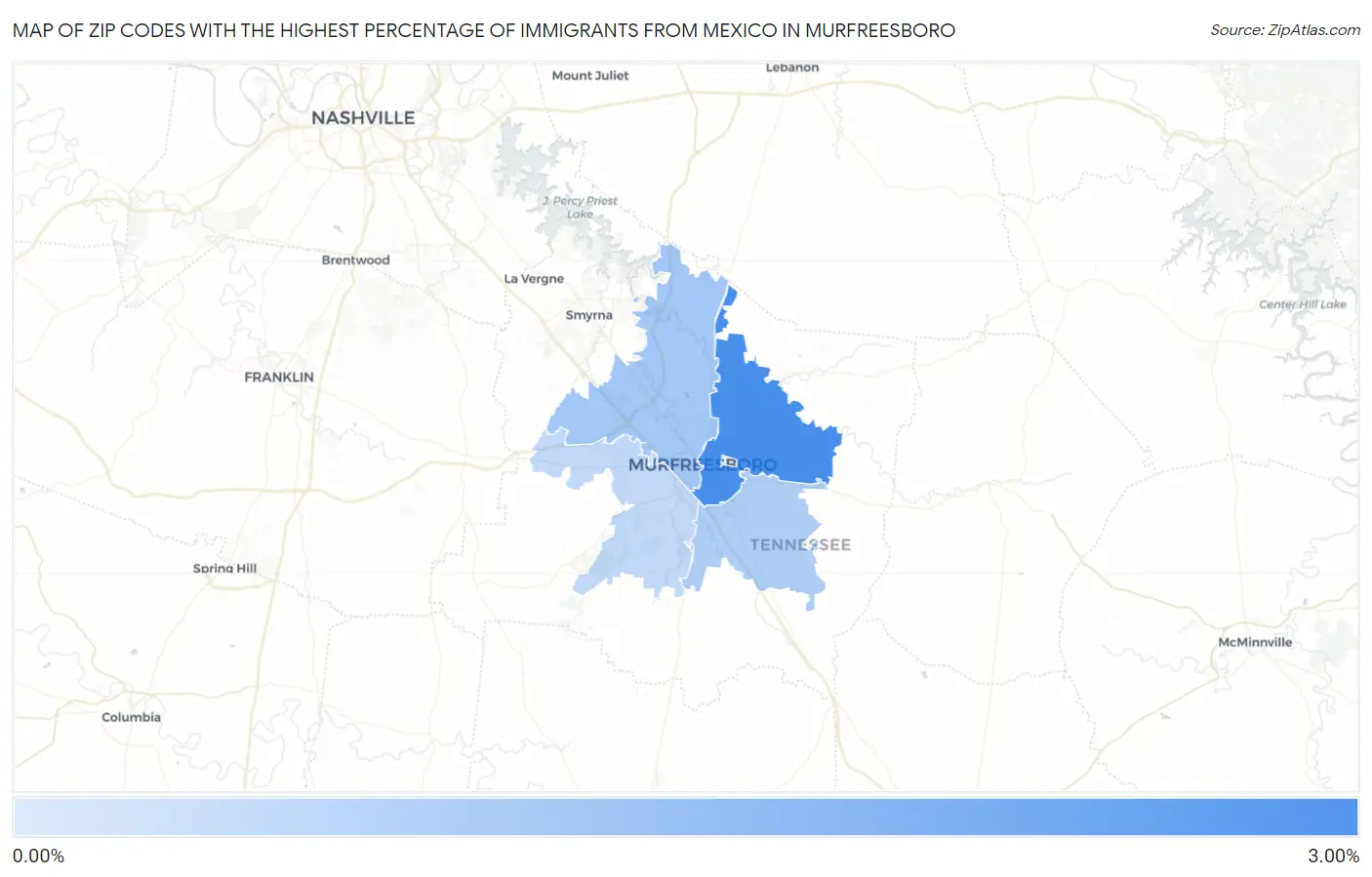 Zip Codes with the Highest Percentage of Immigrants from Mexico in Murfreesboro Map