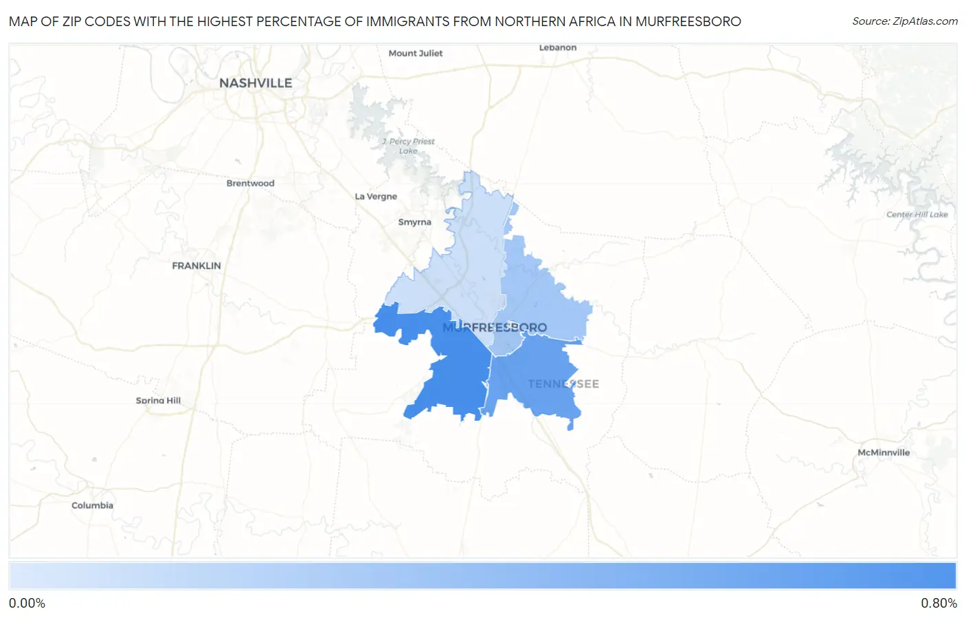 Zip Codes with the Highest Percentage of Immigrants from Northern Africa in Murfreesboro Map