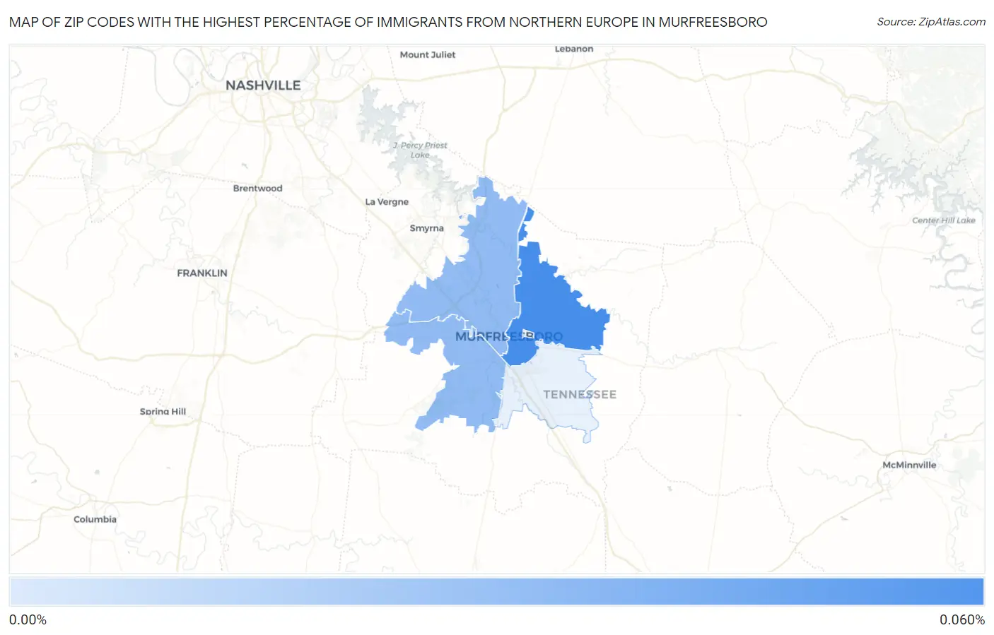 Zip Codes with the Highest Percentage of Immigrants from Northern Europe in Murfreesboro Map