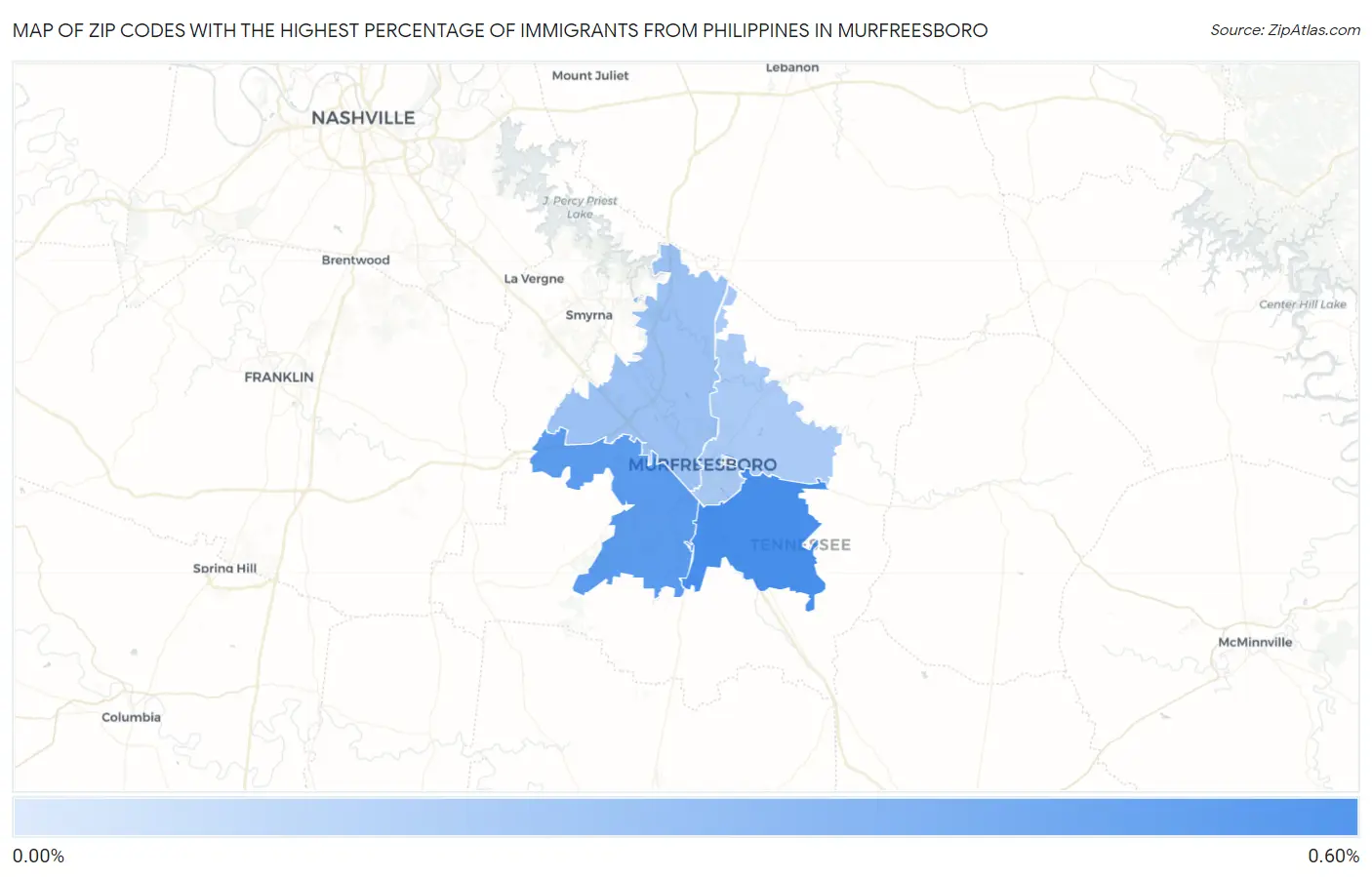 Zip Codes with the Highest Percentage of Immigrants from Philippines in Murfreesboro Map