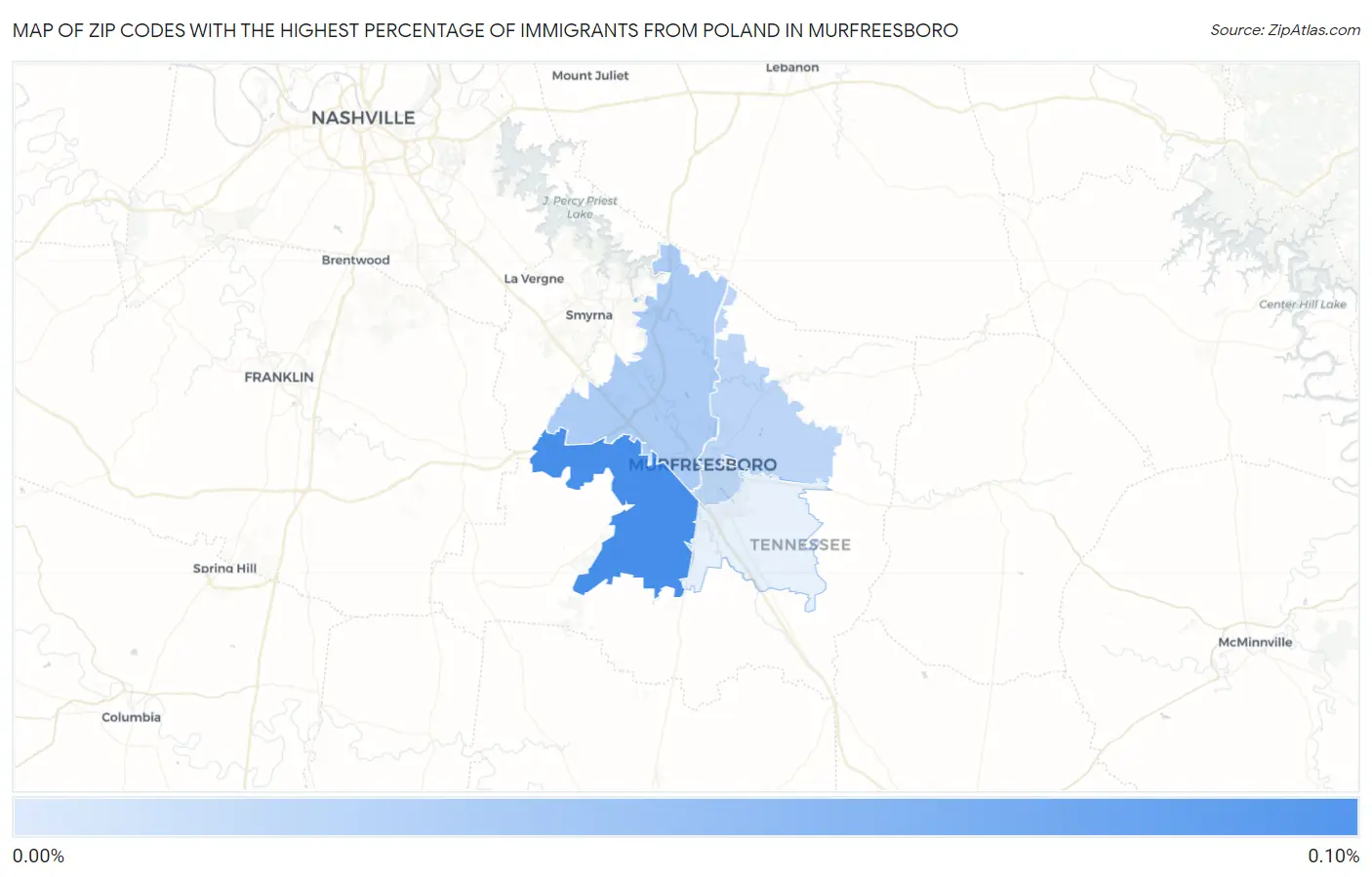 Zip Codes with the Highest Percentage of Immigrants from Poland in Murfreesboro Map