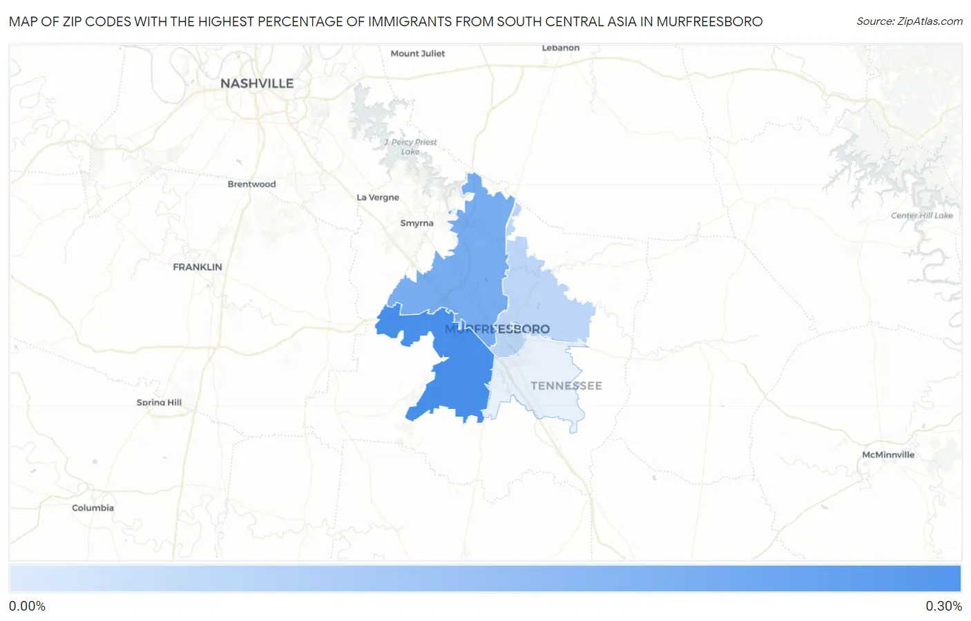 Zip Codes with the Highest Percentage of Immigrants from South Central Asia in Murfreesboro Map