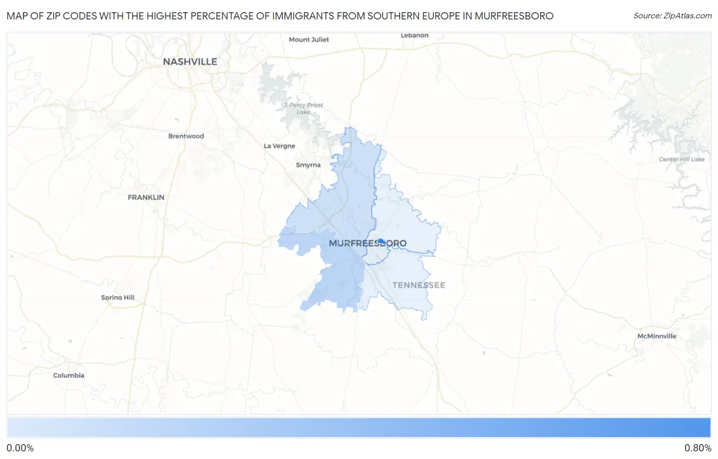 Zip Codes with the Highest Percentage of Immigrants from Southern Europe in Murfreesboro Map