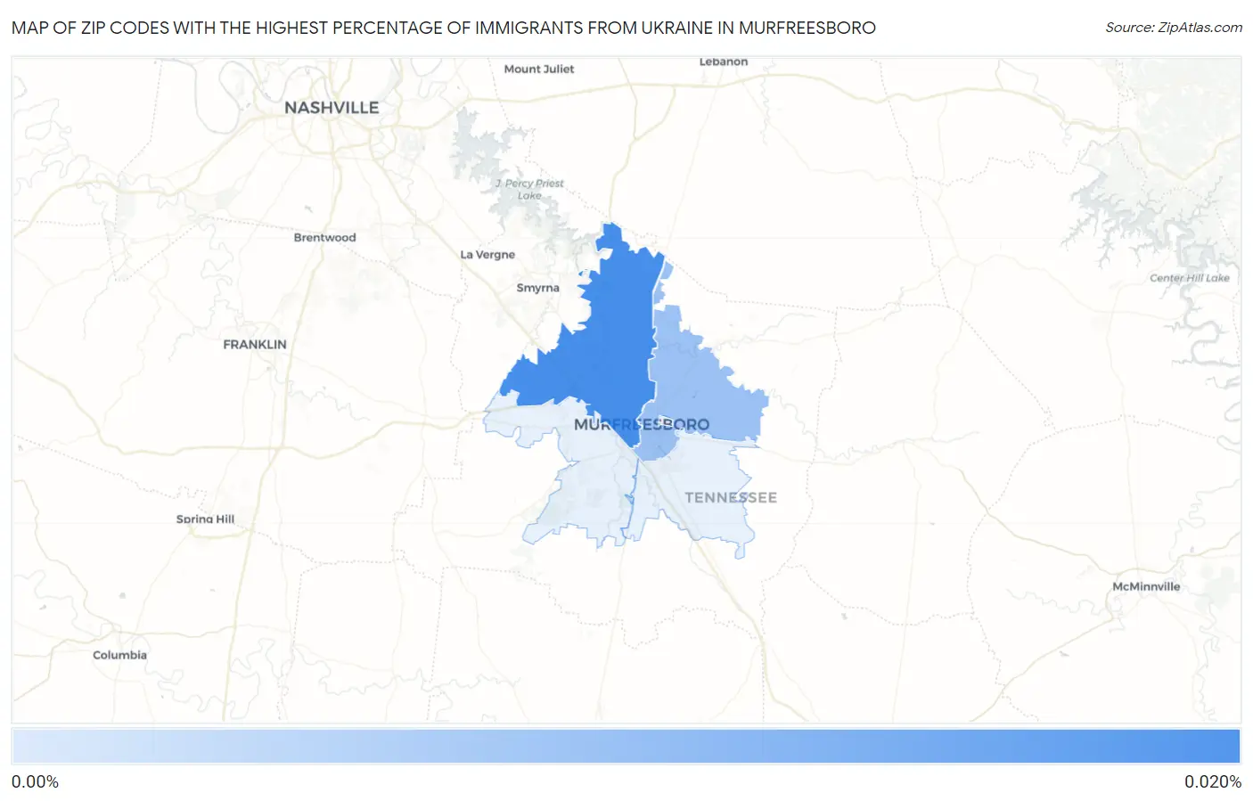 Zip Codes with the Highest Percentage of Immigrants from Ukraine in Murfreesboro Map