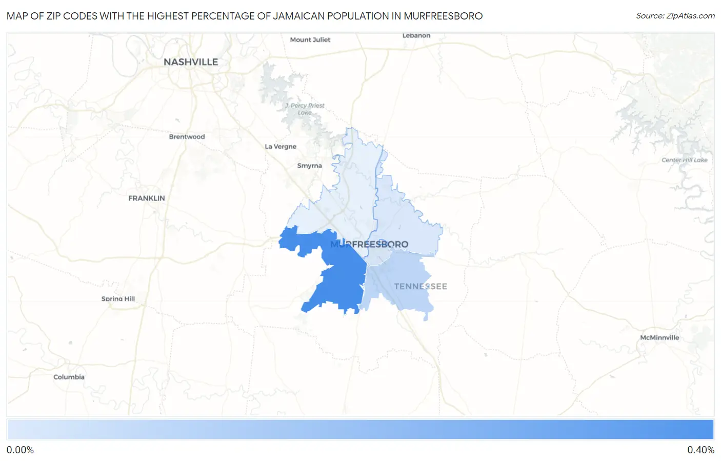 Zip Codes with the Highest Percentage of Jamaican Population in Murfreesboro Map