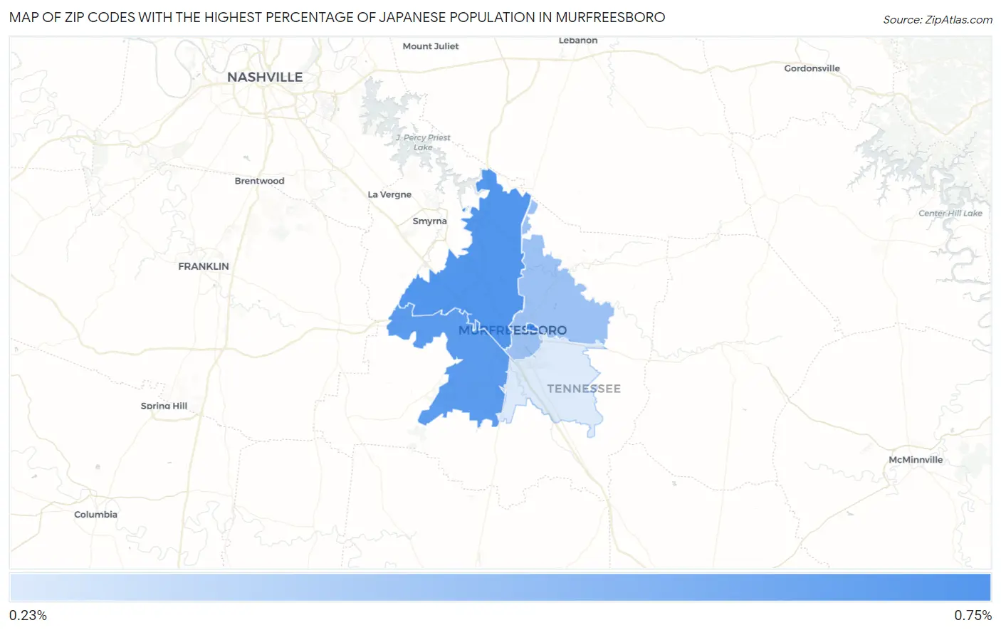 Zip Codes with the Highest Percentage of Japanese Population in Murfreesboro Map