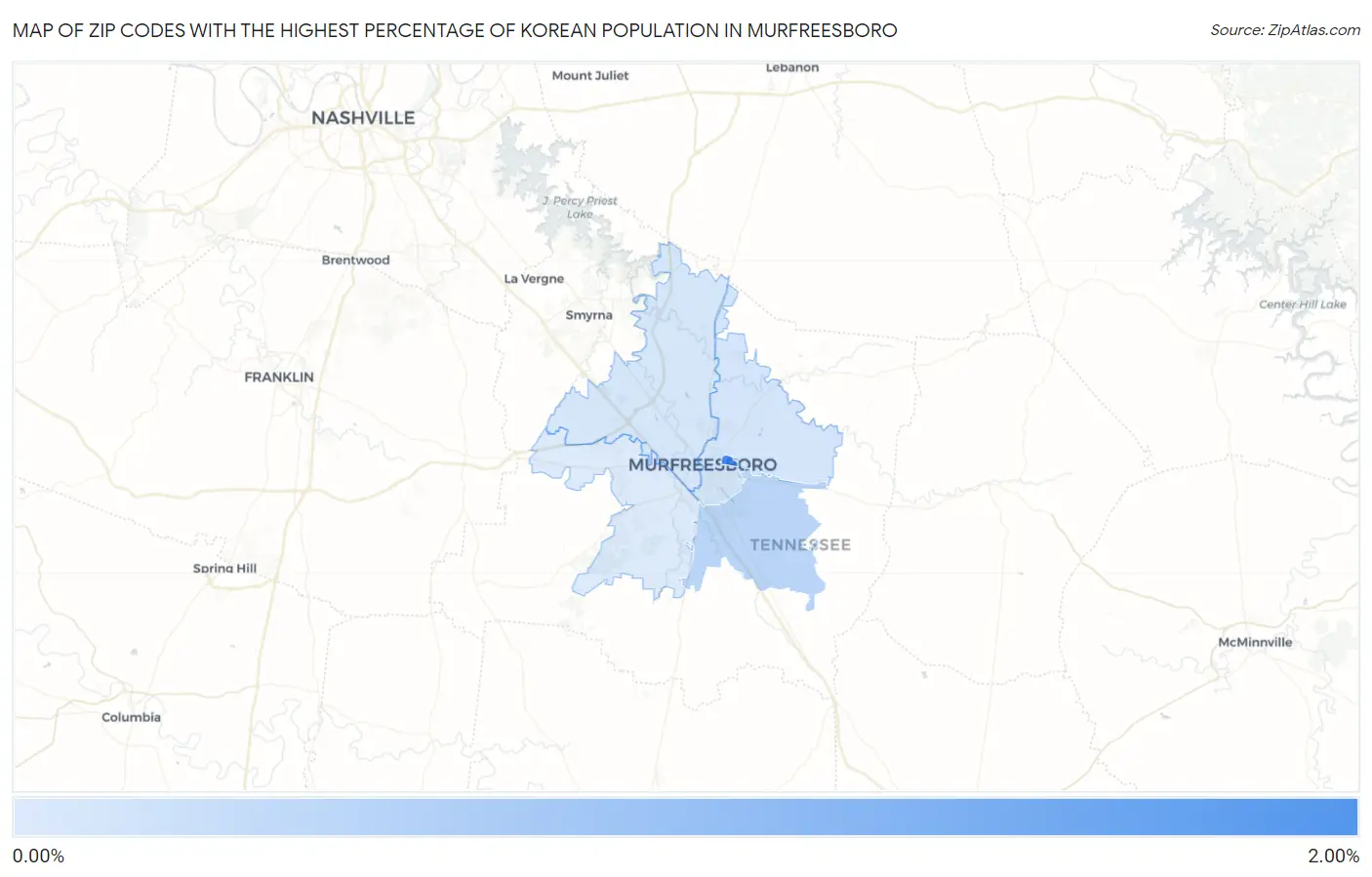 Zip Codes with the Highest Percentage of Korean Population in Murfreesboro Map