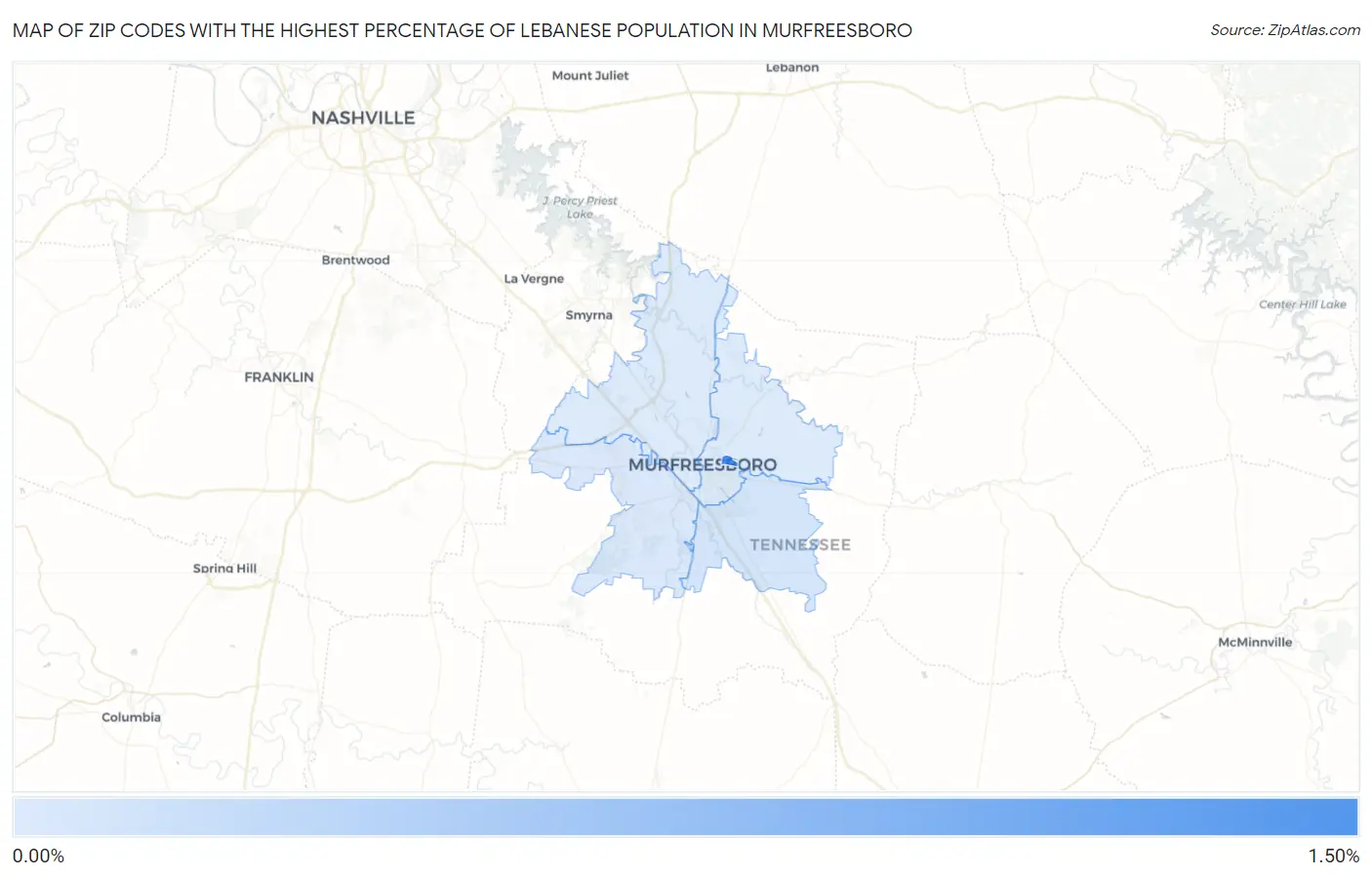 Zip Codes with the Highest Percentage of Lebanese Population in Murfreesboro Map