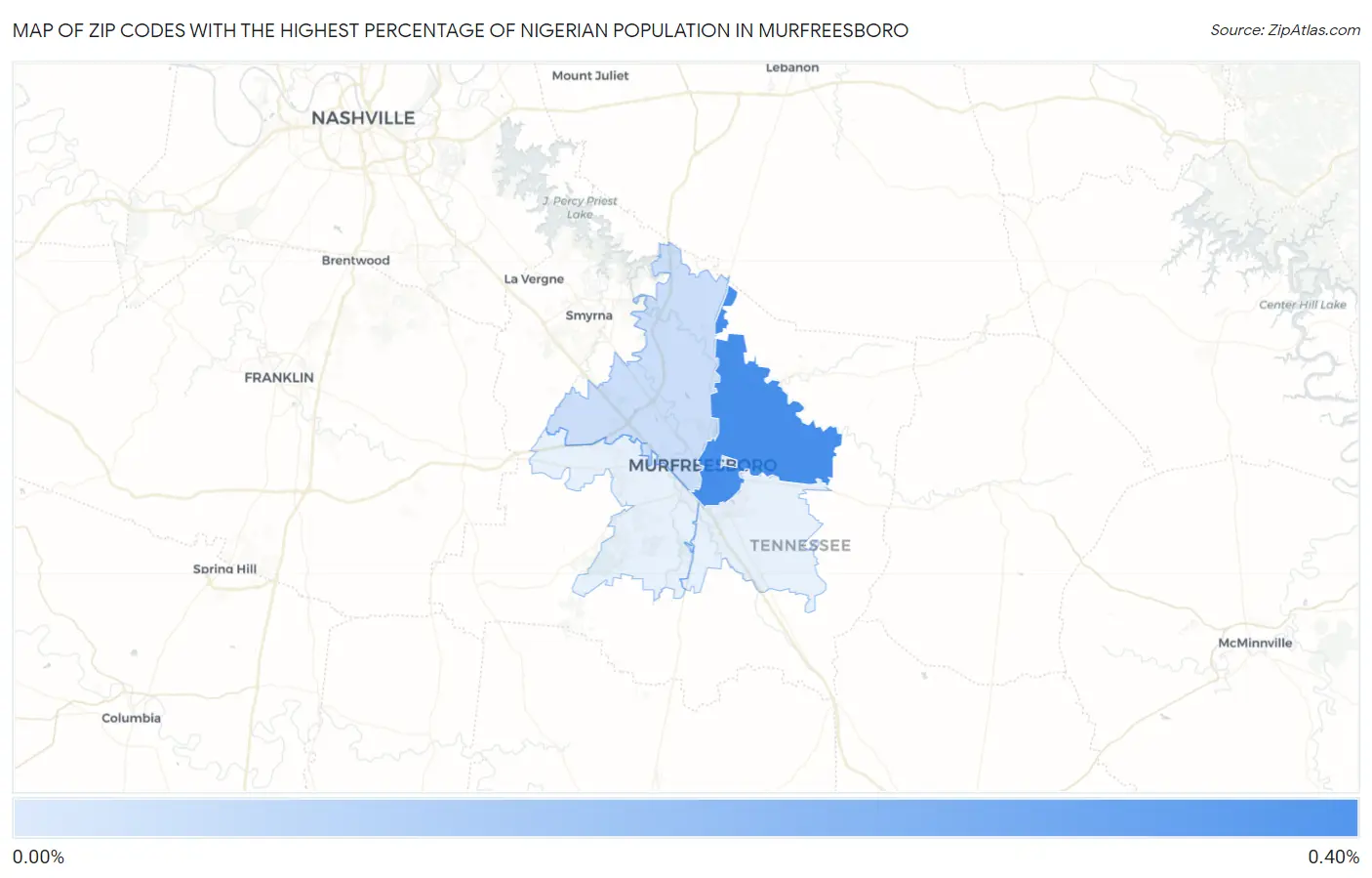 Zip Codes with the Highest Percentage of Nigerian Population in Murfreesboro Map