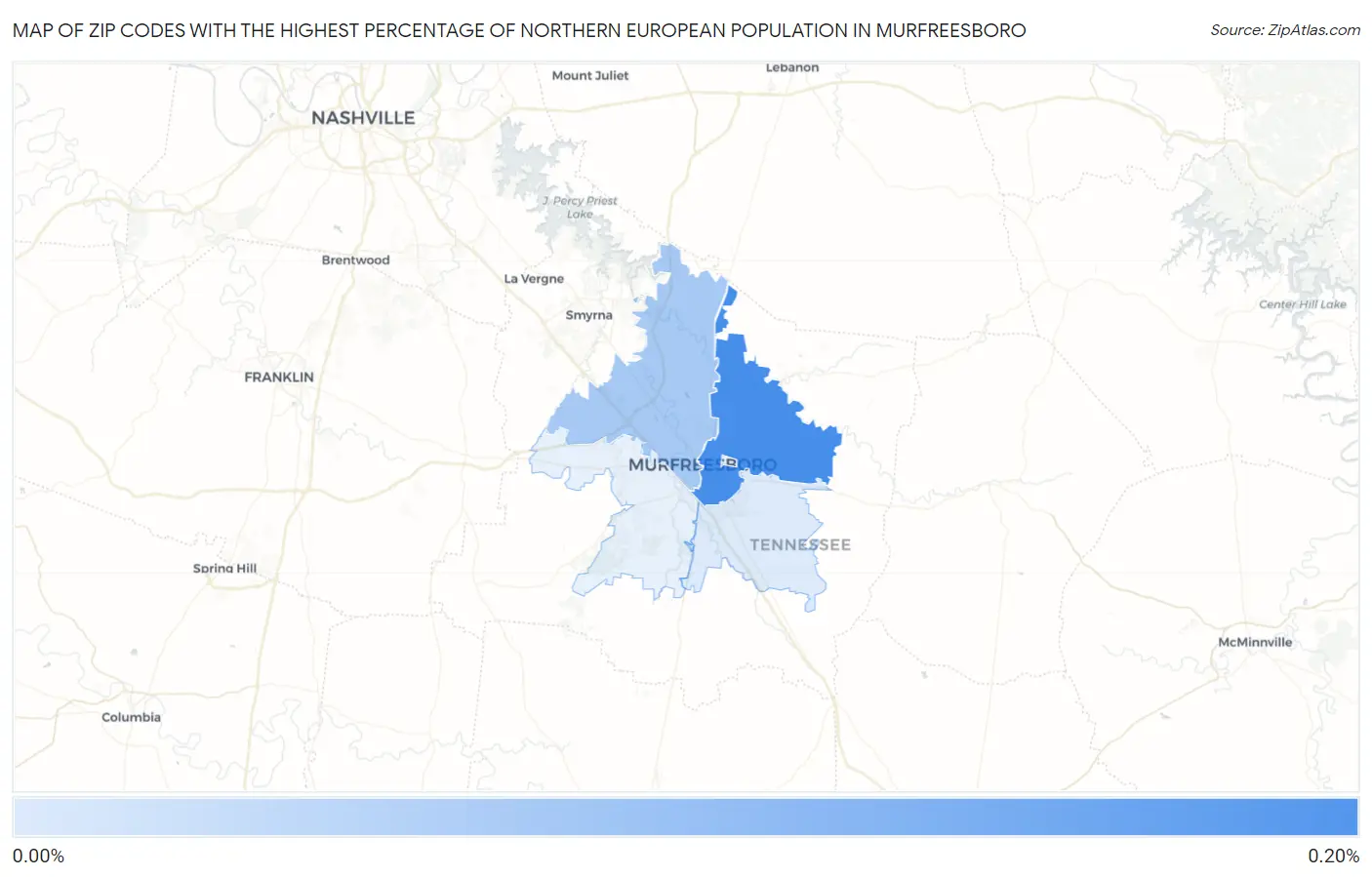 Zip Codes with the Highest Percentage of Northern European Population in Murfreesboro Map