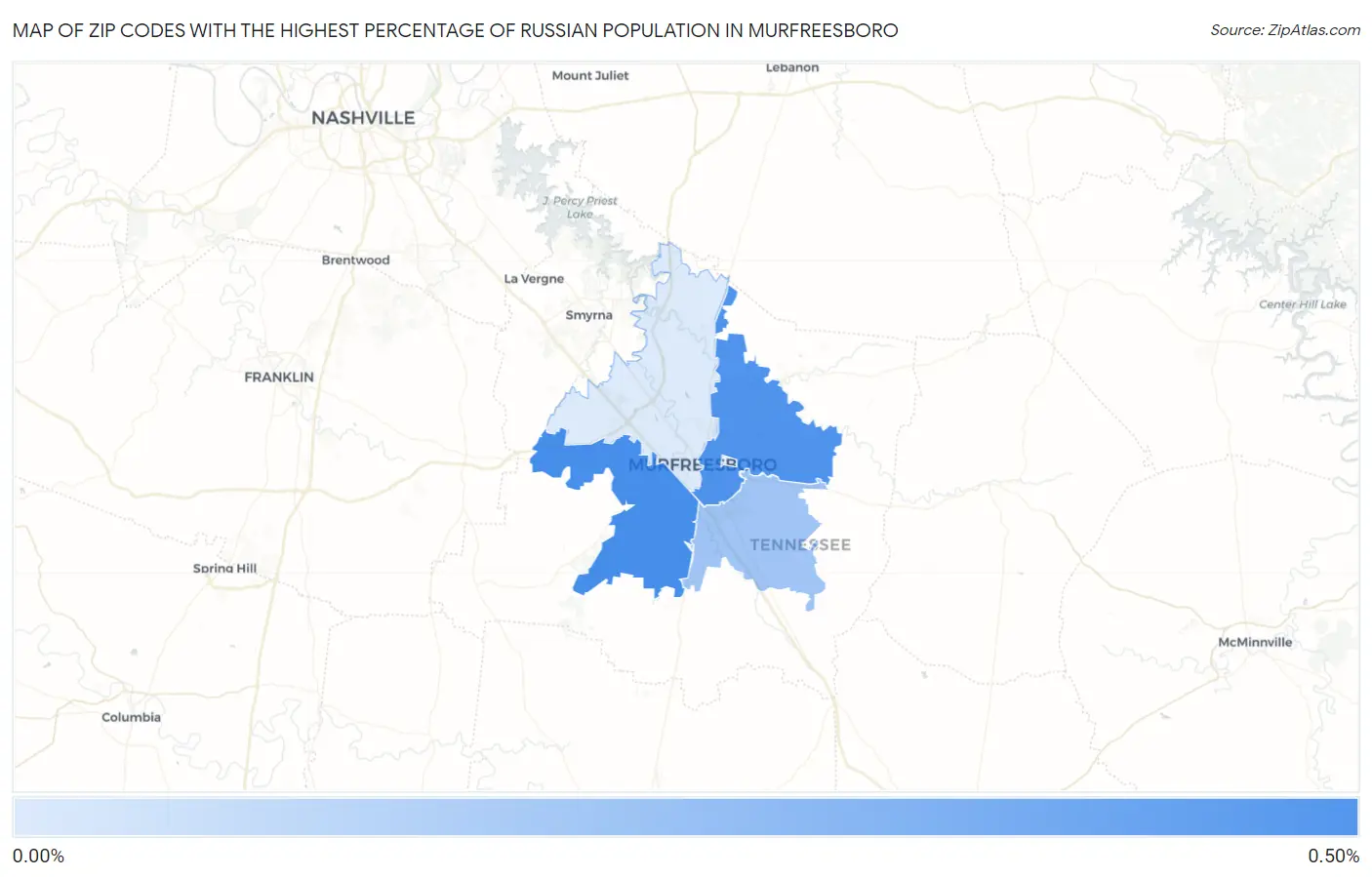Zip Codes with the Highest Percentage of Russian Population in Murfreesboro Map