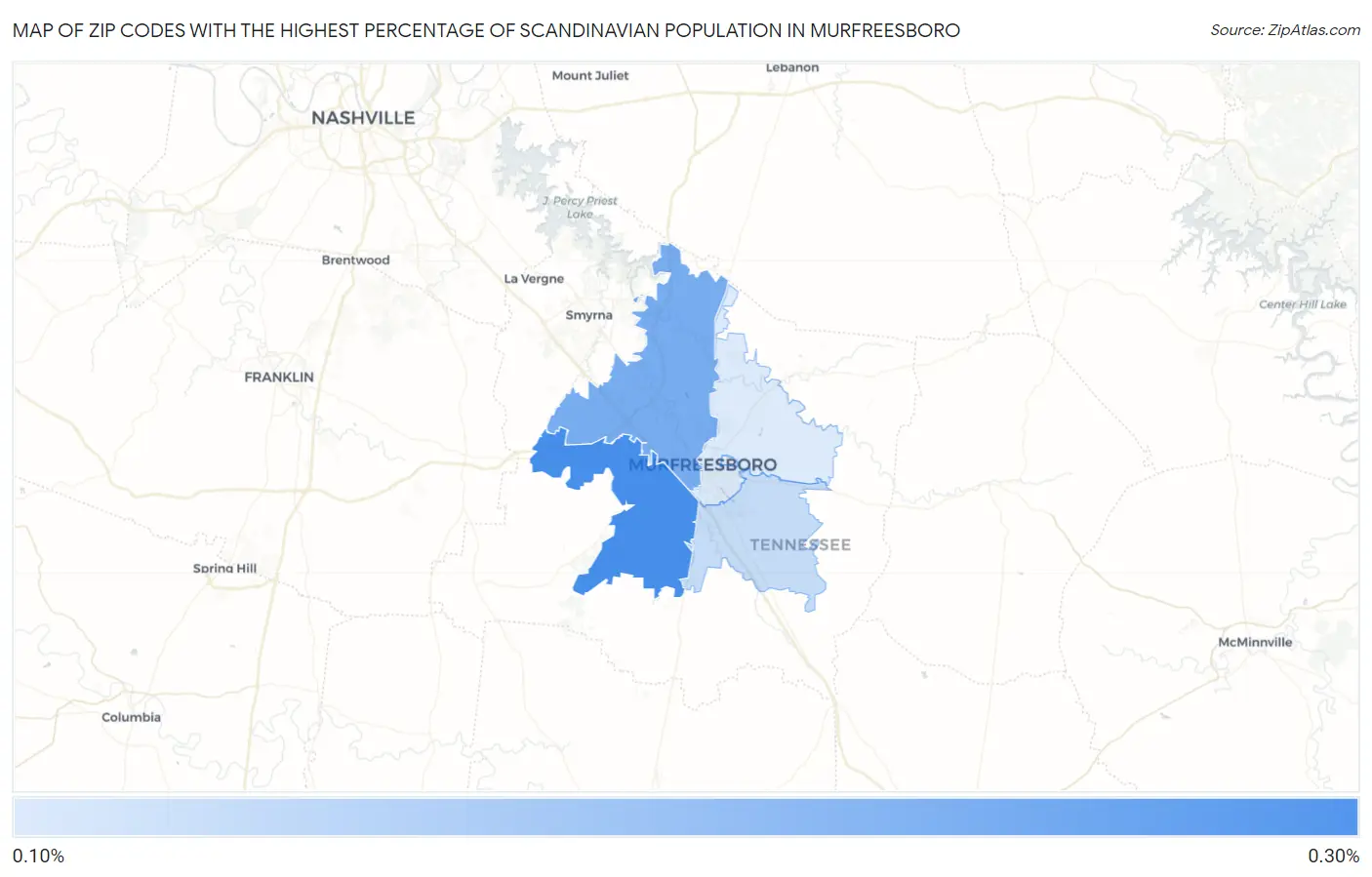 Zip Codes with the Highest Percentage of Scandinavian Population in Murfreesboro Map
